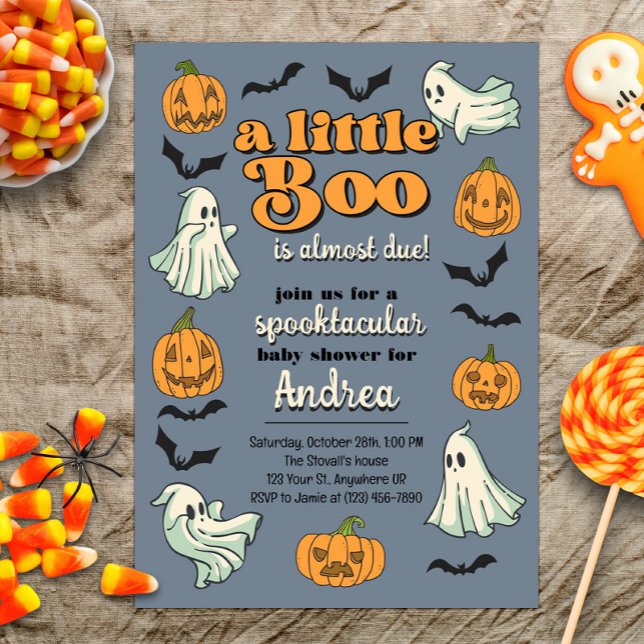 Little Boo Almost Due Cute Ghost Halloween Shower Invitation (Creator Uploaded)