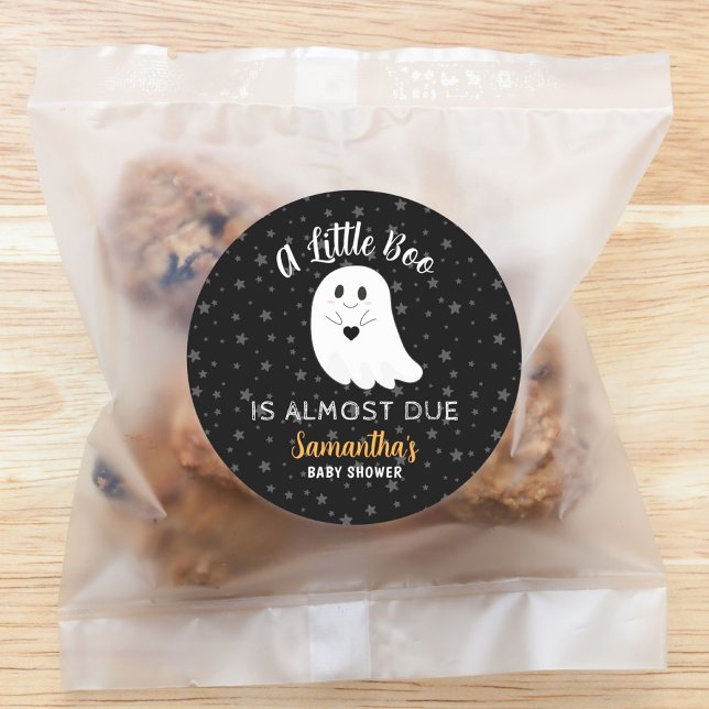 Little Boo Almost Due Ghost Halloween Baby Shower Classic Round Sticker (Creator Uploaded)
