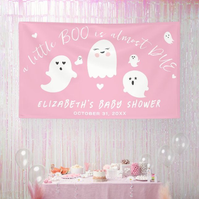 Little Boo Almost Due Girl Halloween Baby Shower Banner (Party)