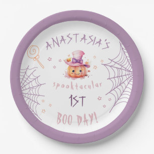 Little boo Almost Due Halloween Baby Girl Birthday Paper Plate