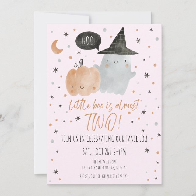 LITTLE BOO ALMOST TWO BIRTHDAY - PINK INVITATION (Front)