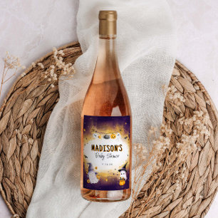 Little Boo Baby Shower Cute Halloween Baby Shower Wine Label