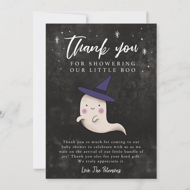 Little Boo Baby Shower Halloween Girl Ghost Thank You Card (Front)