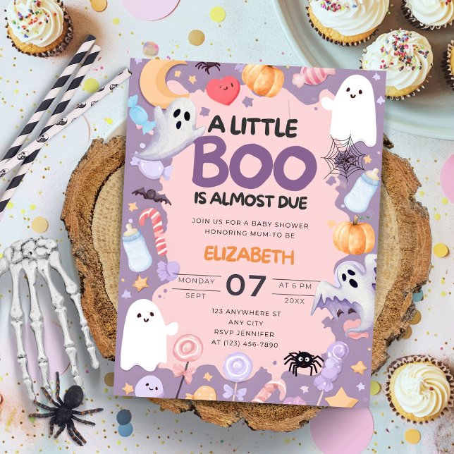 Little Boo baby shower Halloween  Invitation (Little Boo is Almost Due Halloween baby shower invitation featuring cute watercolor ghost, pumpkin, )