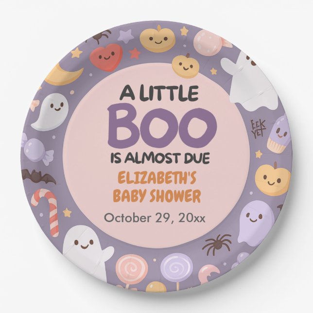 Little Boo baby shower Halloween  Paper Plate (Front)