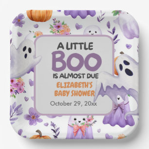 Little Boo baby shower Pumpkin Halloween Paper Plate