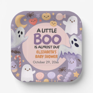 Little Boo baby shower Pumpkin Halloween Paper Plate