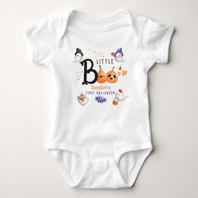 Little Boo Baby's First Halloween Cute Custom Name Baby Bodysuit (Front)