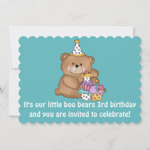 Little Boo Bear's Kid's 3rd Birthday Party Invite
