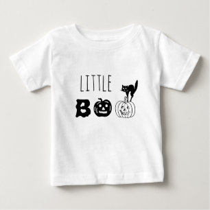 Little Boo black cat pumpkin face custom Halloween Baby T-Shirt