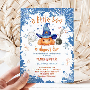 Little Boo Blue Boy Pumpkin Baby Shower Invitation