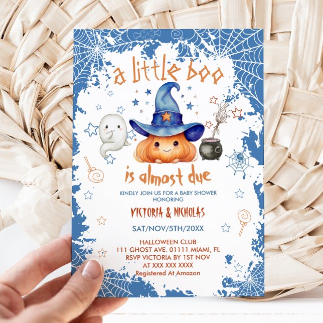 Little Boo Blue Boy Pumpkin Baby Shower Invitation (Creator Uploaded)