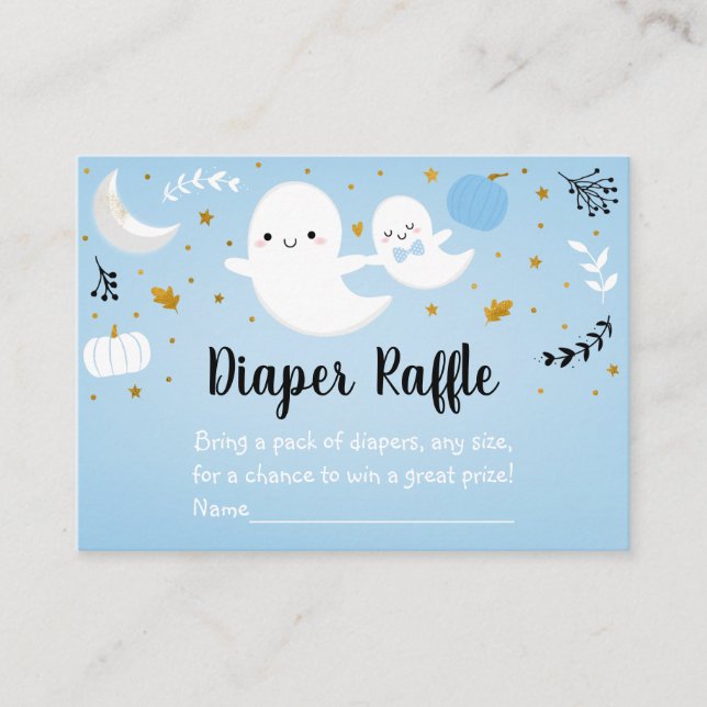 Little Boo Blue Ghost Baby Shower Diaper Raffle Enclosure Card (Front)