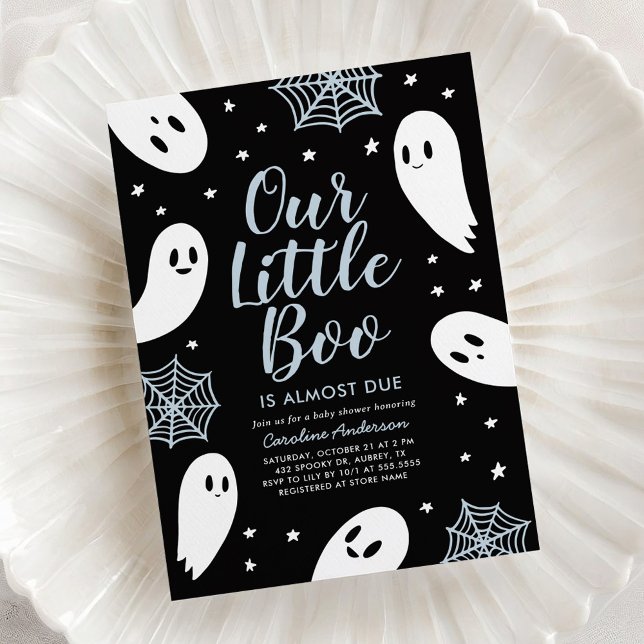 Little Boo Blue Ghost Halloween Baby Shower Invitation (Creator Uploaded)