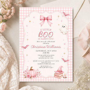 Little Boo Blue Gingham Halloween Baby Shower Invitation