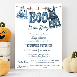 Little Boo Blue Jean Boy Halloween Baby Shower Invitation