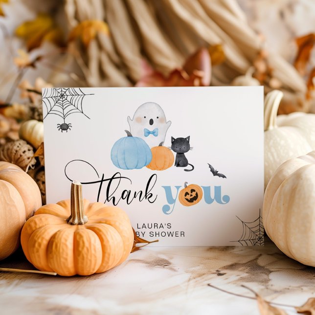 Little Boo blue spooky baby shower thank you card (Creator Uploaded)