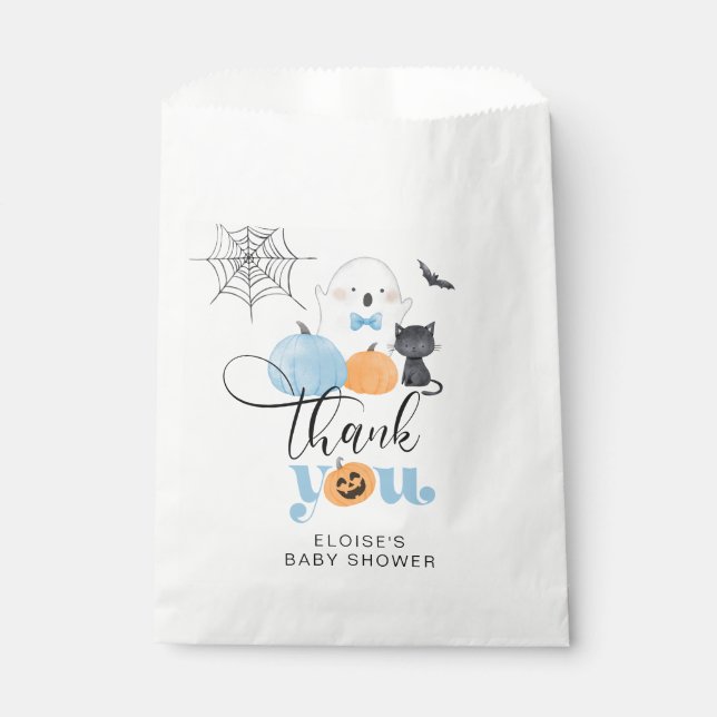 Little Boo blue spooky baby shower thank you Favour Bag (Front)