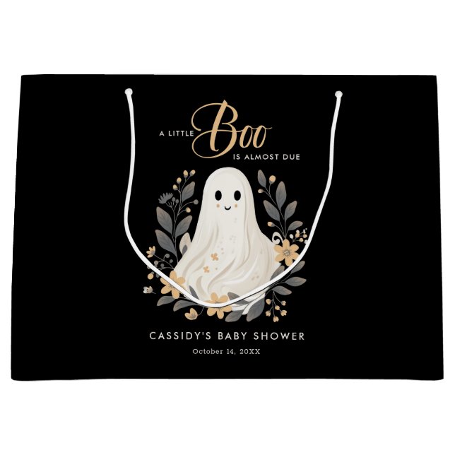 Little Boo Boho Ghost Halloween Baby Shower Large Gift Bag (Front)