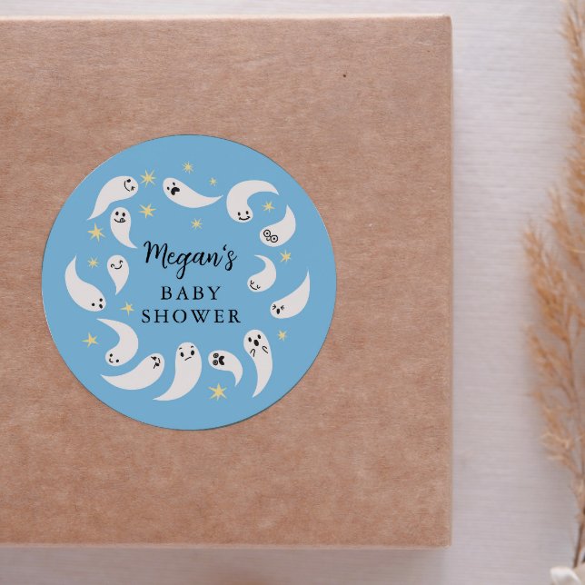 Little Boo Boy Baby Shower Favour Classic Round Sticker (Creator Uploaded)