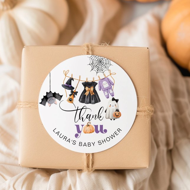 Little Boo Clothesline baby shower thank you Classic Round Sticker (Creator Uploaded)