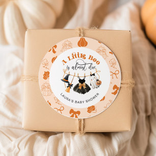 Little Boo Clothesline Bow Orange Baby Shower Classic Round Sticker