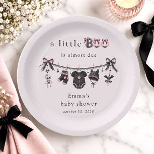 Little Boo Clothesline Pink Black Baby Shower Paper Plate
