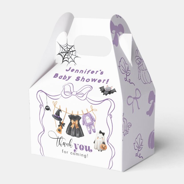 Little Boo Clothesline Purple Bow Baby Shower Favour Box (Front Side)
