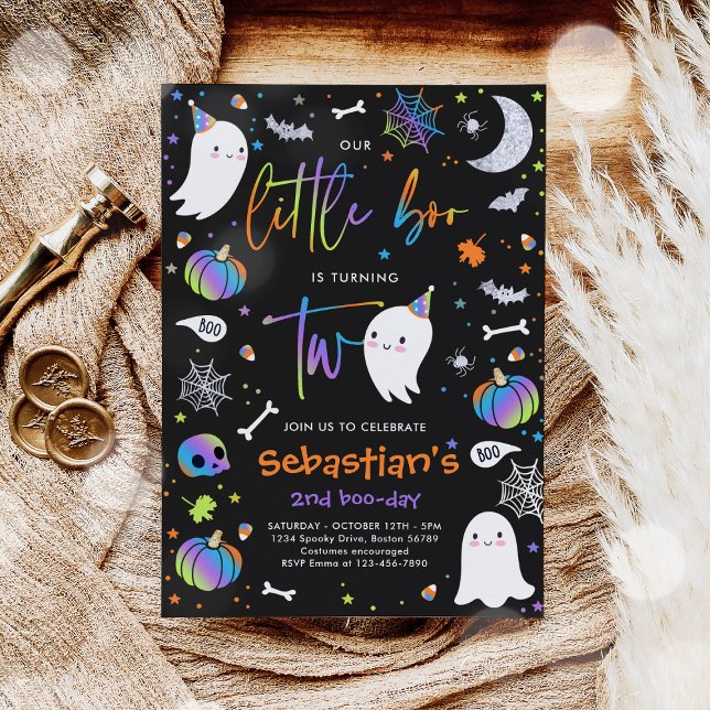 Little Boo Cute Blue Ghost 2nd Birthday Party Invitation (Creator Uploaded)