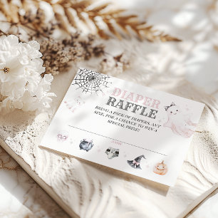 Little Boo Cute Ghost Halloween Baby Girl Shower Enclosure Card