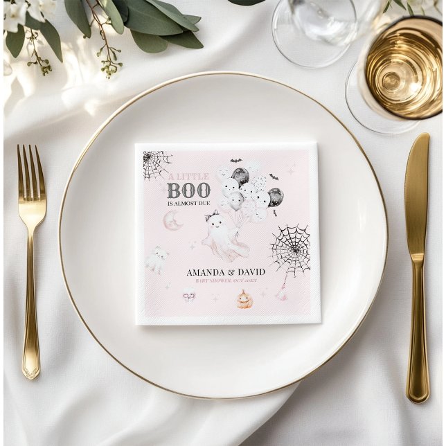 Little Boo Cute Ghost Halloween Baby Girl Shower Napkin (Creator Uploaded)