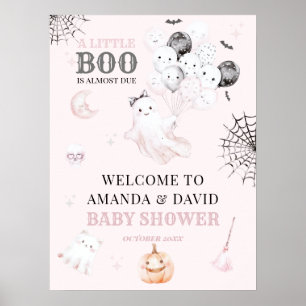 Little Boo Cute Ghost Halloween Baby Girl Shower Poster
