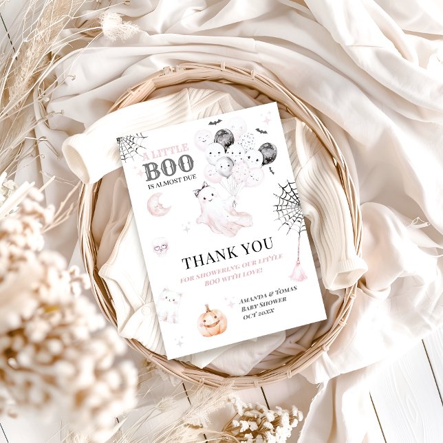 Little Boo Cute Ghost Halloween Baby Girl Shower Thank You Card (Creator Uploaded)