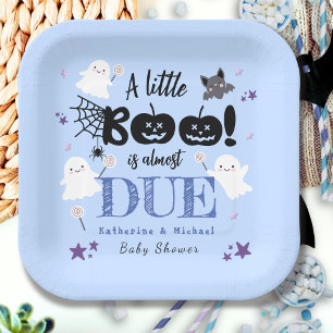Little Boo! Cute Ghosts Boy Halloween Baby Shower Paper Plate