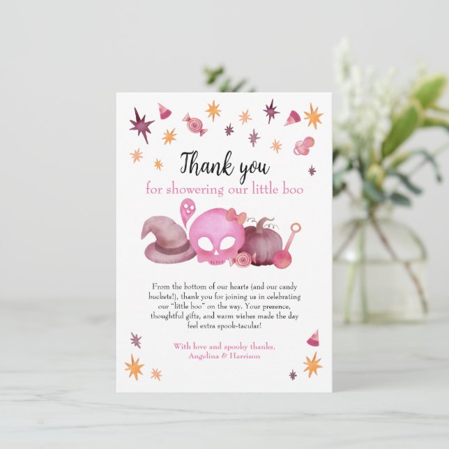 Little Boo Cute Halloween Baby Shower  Thank You Card (Standing Front)