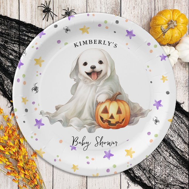 Little Boo Cute Halloween Simple Baby Shower Paper Plate (Creator Uploaded)
