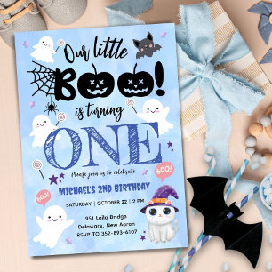 Little Boo! Cute Spooky Boy Halloween 1st Birthday Invitation