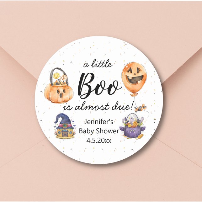 little boo, gender neutral halloween baby shower classic round sticker (Creator Uploaded)