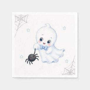 Little Boo Ghost Blue Halloween Baby Shower Napkin