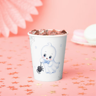 Little Boo Ghost Blue Halloween Baby Shower Paper Cups