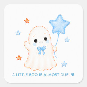 Little Boo Ghost Blue Halloween Baby Shower Square Sticker