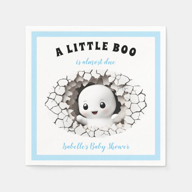 Little Boo Ghost Boy Baby Shower Blue Napkins (Front)