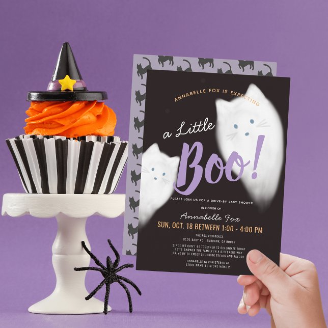 Little Boo Ghost Cat Drive-by Baby Shower Invitation (Creator Uploaded)