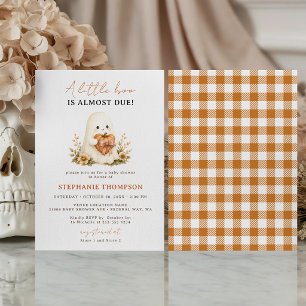 Little Boo Ghost Fall Orange Gingham Baby Shower Invitation