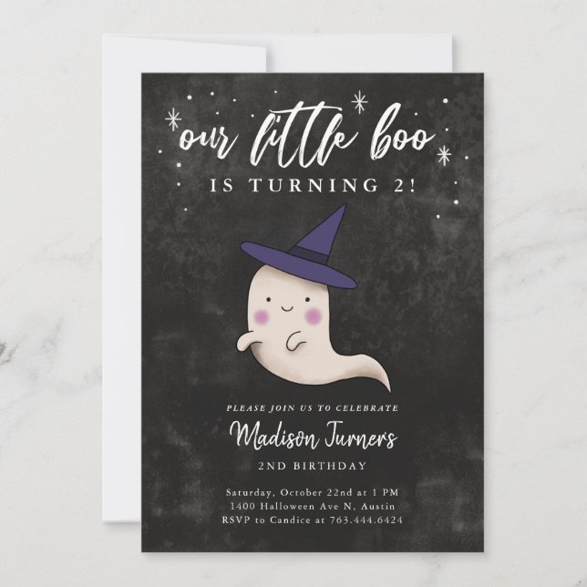 Little Boo Ghost Girl Halloween Birthday Party Invitation (Front)