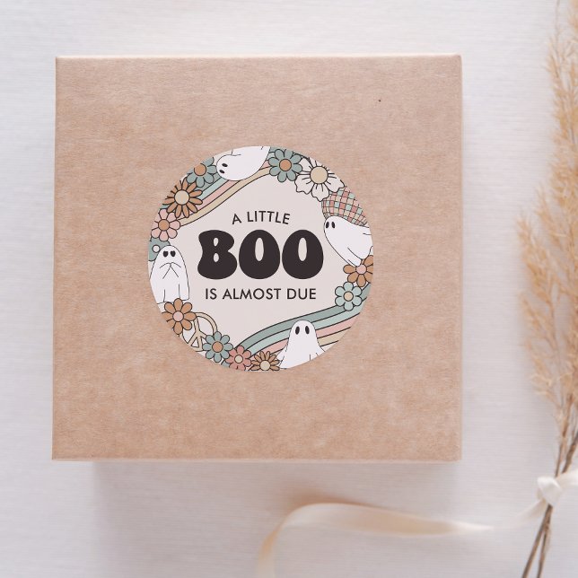 Little Boo Ghost Halloween Baby Shower Classic Round Sticker (Creator Uploaded)