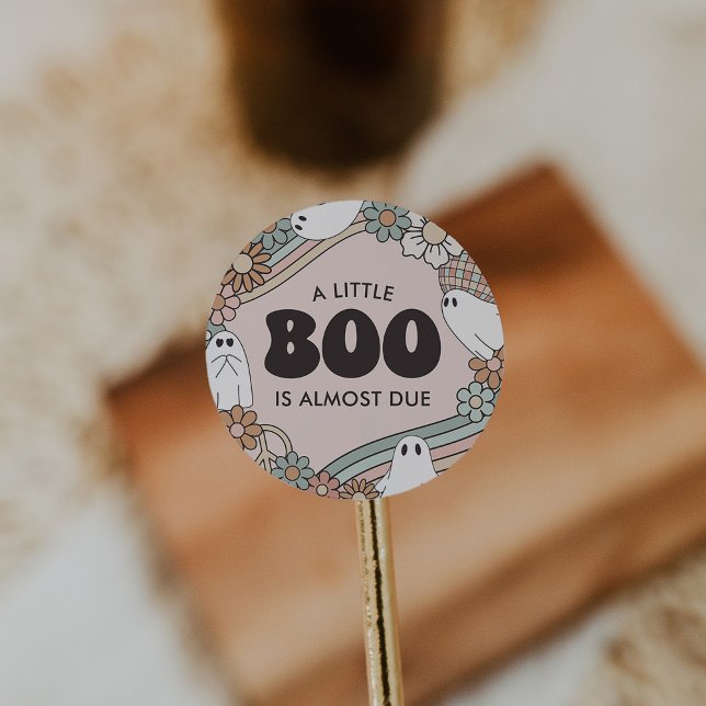 Little Boo Ghost Halloween Baby Shower Classic Round Sticker (Creator Uploaded)