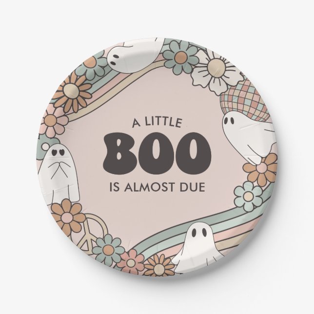 Little Boo Ghost Halloween Baby Shower Paper Plate (Front)