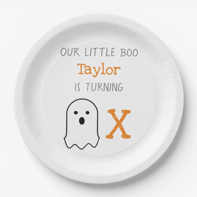 Little Boo Ghost Halloween Birthday Paper Plate (Front)