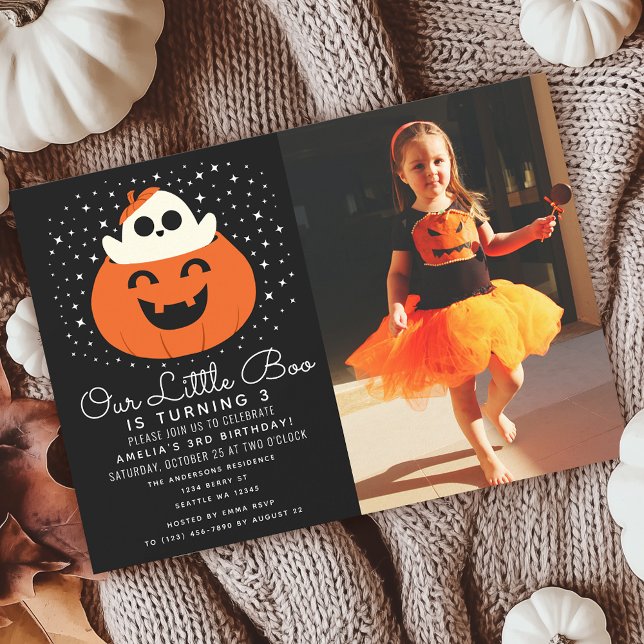 Little Boo Ghost Halloween Kids Birthday Photo Invitation (Creator Uploaded)